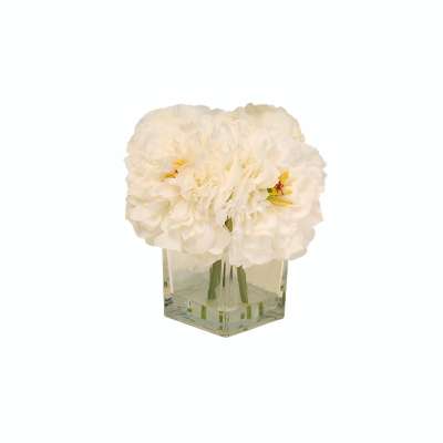 Artificial Peony Bouquet in Glass Vase