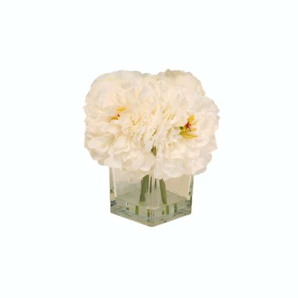 Artificial Peony Bouquet in Glass Vase