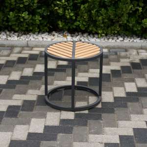 Leaf Side Table Teak Top Charcoal Frame 43x40.5cm