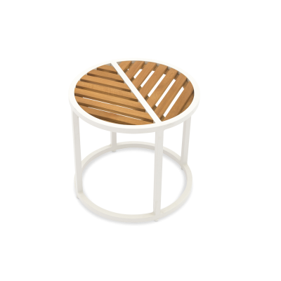 Leaf Side Table Teak Top White Frame 43x40.5cm