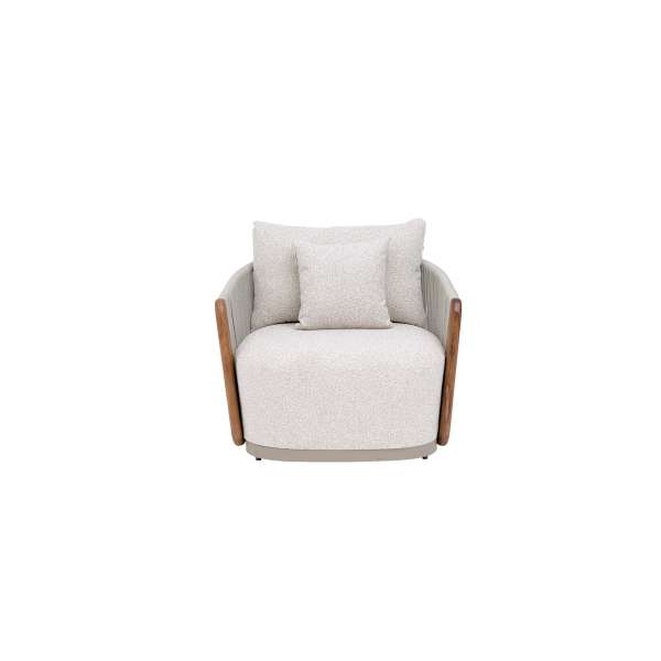 Utah Teak Wood &Rope Sofa 1 Seater Light Grey