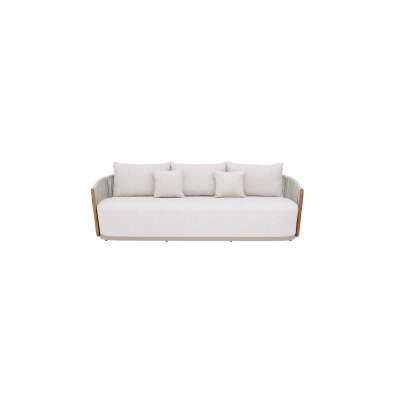 Utah Teak Wood &Rope Sofa 3 Seater Light Grey