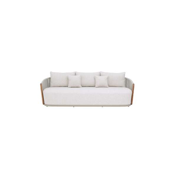 Utah Teak Wood &Rope Sofa 3 Seater Light Grey