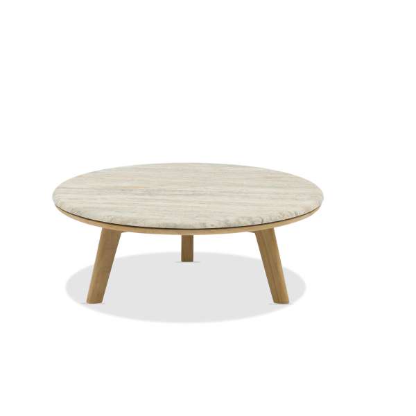 Lotus Teak Wood & Travertine Coffee Table Mocha D80cm