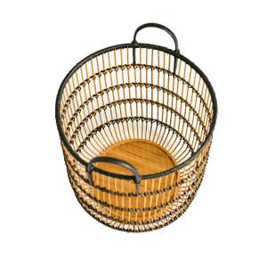 Hitam Bamboo Basket with Handles Natural & Black Dia 32 cm