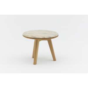 Lotus Teak Wood & Travertine Coffee Table Mocha D50cm