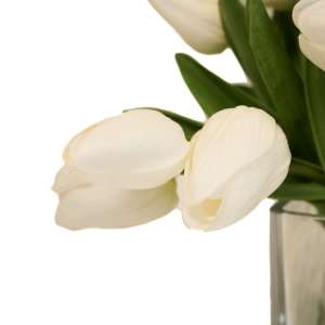 Artificial White Tulips Bouquet in Square Glass Vase