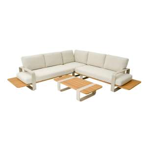 Dox Alu & Teak Wood Corner Sofa Set Mocha