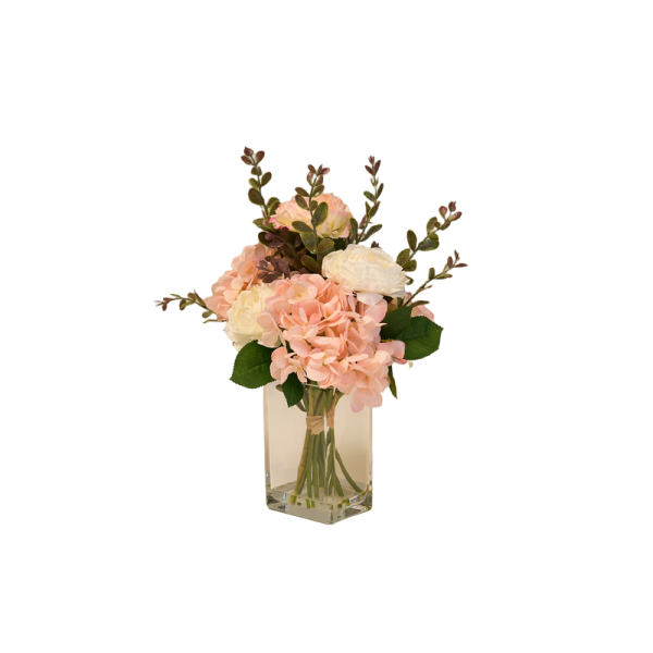 Artificial Pink Floral Mix Bouquet in Glass Vase