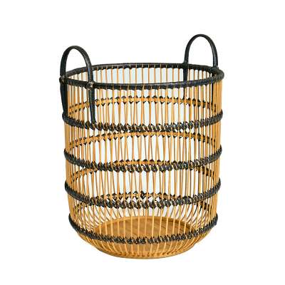 Hitam Bamboo Basket with Handles Natural & Black Dia 32 cm
