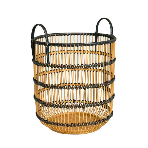 Hitam Bamboo Basket with Handles Natural & Black Dia 32 cm