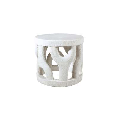 Asari Limestone Hand Carved Side Table Dia50H46cm White