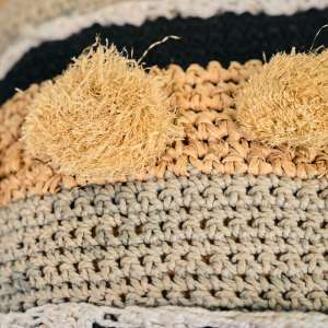 Sisal Knit Cushion with Macrame & Pom Pom 40x40 cm