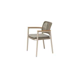Tolo Alu & Rope Dining Chair with Teak armrest and Seat Cushion Mocha