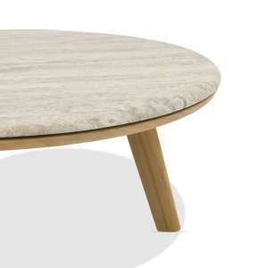 Lotus Teak Wood & Travertine Coffee Table Mocha D80cm