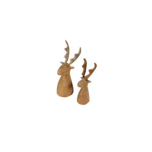 Teak Wood Hand Carved Reindeer Set of 2