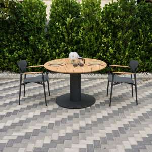 Tube Alu Dining Table with Teak Top Round Charcoal (without chairs)