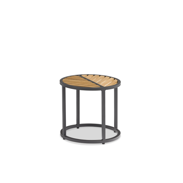 Leaf Side Table Teak Top Charcoal Frame 43x40.5cm