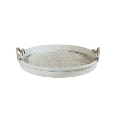 Tipround Bamboo Tray D52cm with Rope Handles White