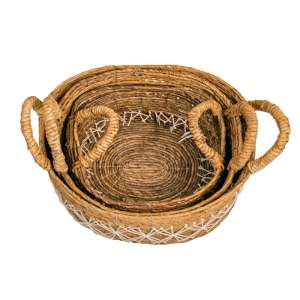 Banana Leaf Oval Basket Set of 3 with Macrame Brown