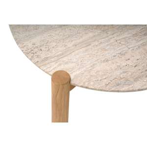 Orbit Teak Wood & Travertine Coffee Table Dia 73cm