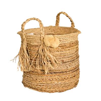 Sisal Banana Leaf Natural Basket with Pom Pom 35 cm