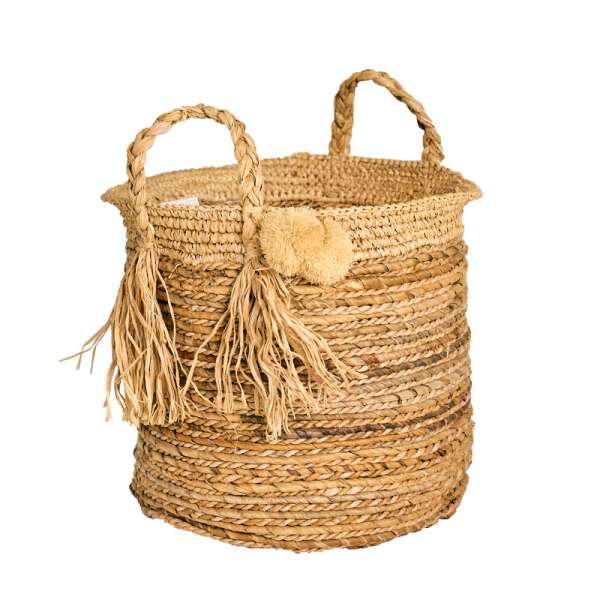 Sisal Banana Leaf Natural Basket with Pom Pom 35 cm