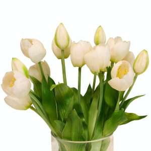 Artificial White Tulips Bouquet in Round Glass Vase