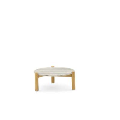 Orbit Teak Wood & Travertine Coffee Table Dia 73cm