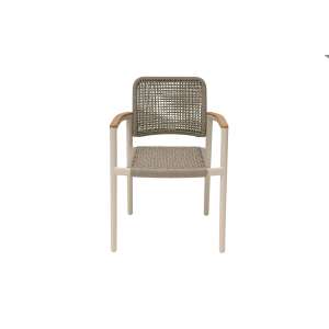 Tolo Alu & Rope Dining Chair with Teak armrest and Seat Cushion Mocha
