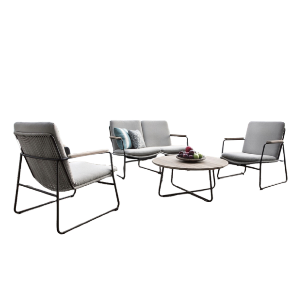 Kuta Grey High-Back 4-seater Sofa Set with Coffee Table