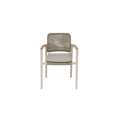 Tolo Alu & Rope Dining Chair with Teak armrest and Seat Cushion Mocha