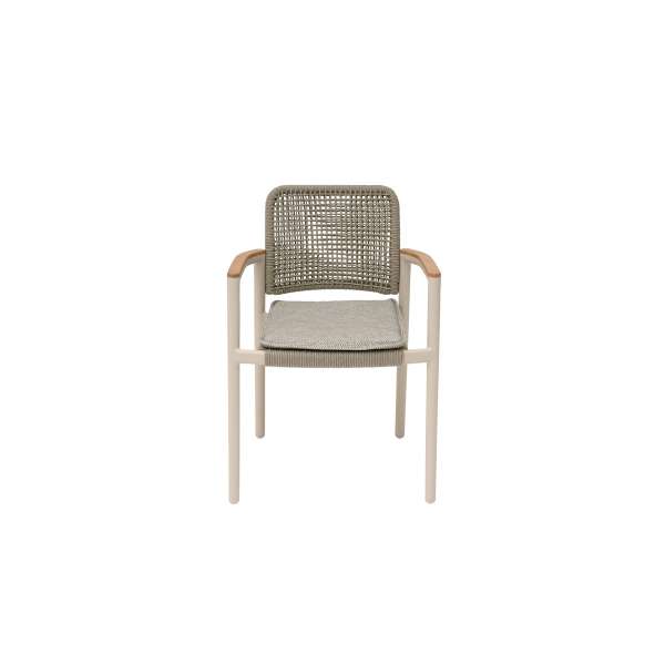 Tolo Alu & Rope Dining Chair with Teak armrest and Seat Cushion Mocha