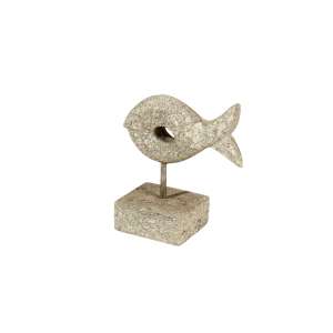 Grey Stone Hand Carved Fish Statue 20x21cm