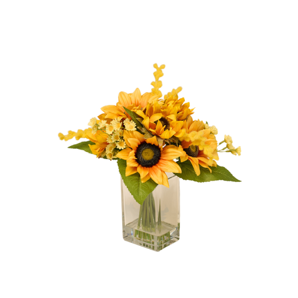 Artificial Sunflower Bouquet in Glass Vase