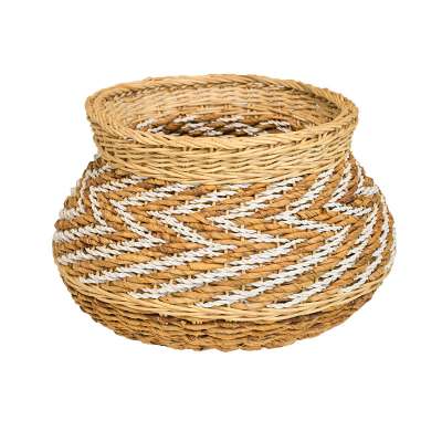 Rattan Pot Zigzag Brown & White 32 cm