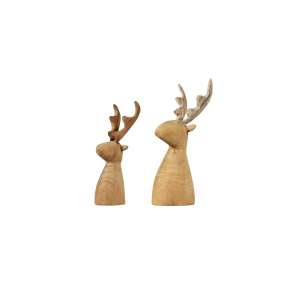 Teak Wood Hand Carved Reindeer Set of 2
