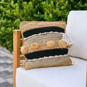 Sisal Knit Cushion with Macrame & Pom Pom 40x40 cm