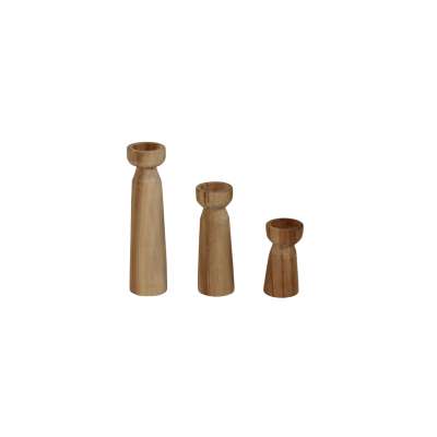Arina Teak Wood Hand Carved Candle Holder Set of 3