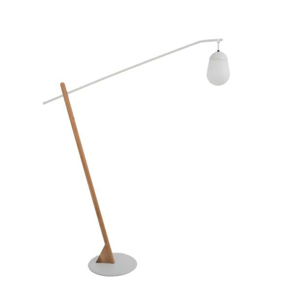 Sunny White Aluminium with Teak Bob Floor Lamp