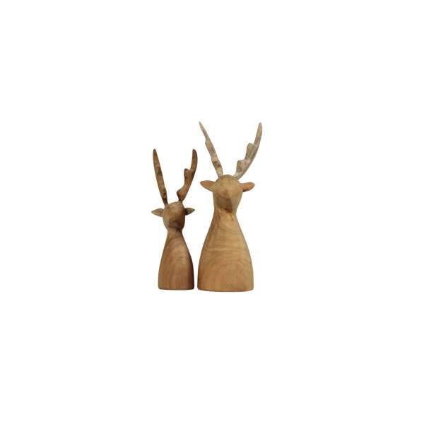 Teak Wood Hand Carved Reindeer Set of 2