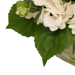 Artificial White Hydrangea Bouquet in Glass Vase