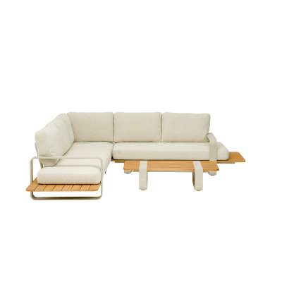 Dox Alu & Teak Wood Corner Sofa Set Mocha