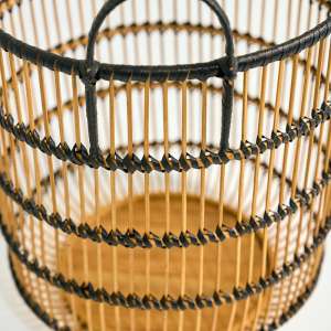 Hitam Bamboo Basket with Handles Natural & Black Dia 32 cm
